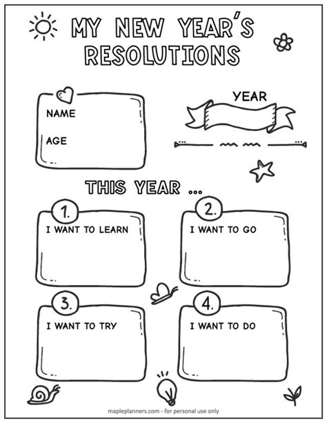 New Years Resolutions Printable